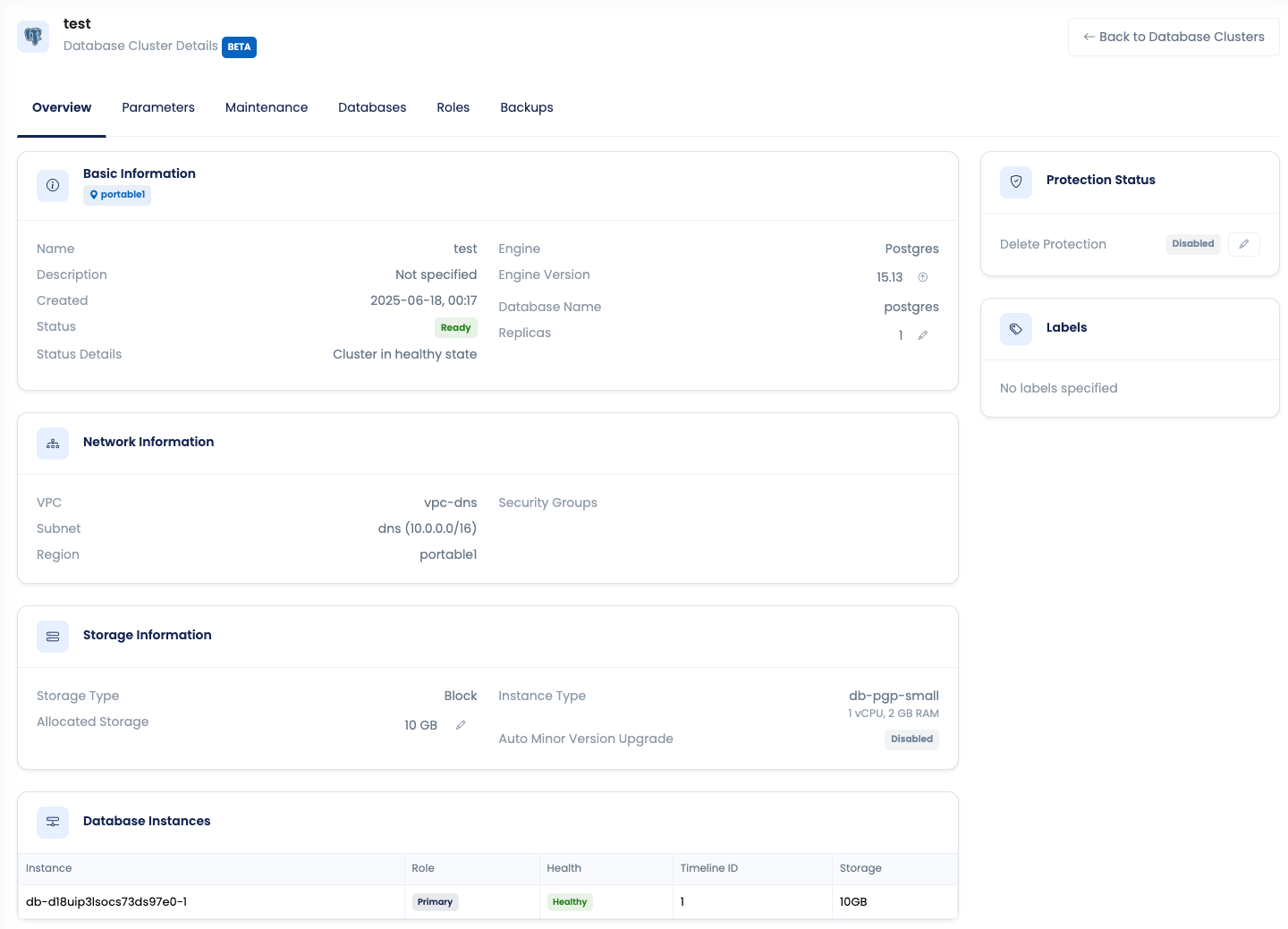 Database overview console